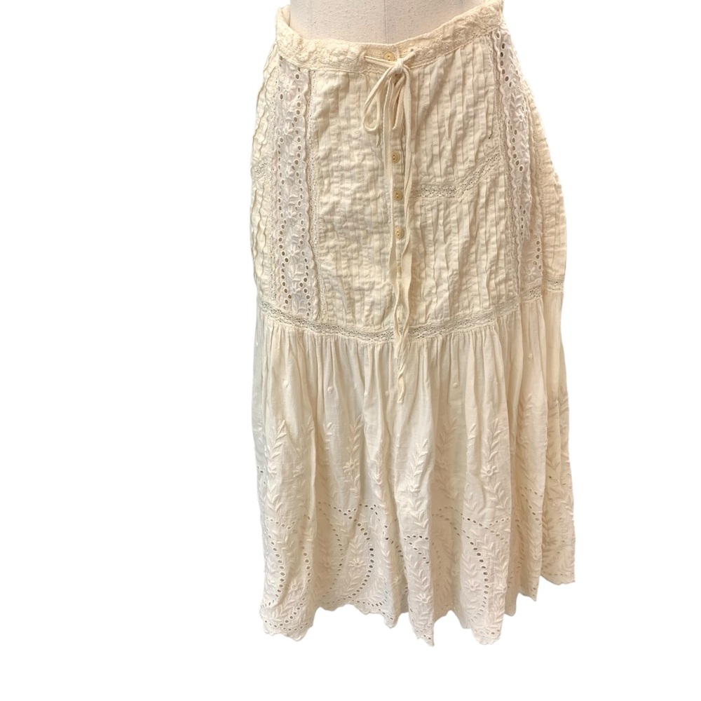 MAGNOLIA PEARL Ivory Eyelet Drawstring Skirt - Adjustable Waist - One Size